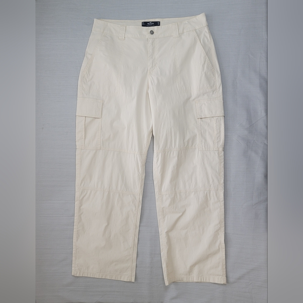 Hollister Cargo Pants Womens 17L Cream High Rise Baggy Wide Leg Lightweight Y2K